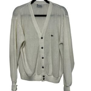 Vintage Izod White Cardigan Sweater Mens Large -Old Money Classic/Acadamia